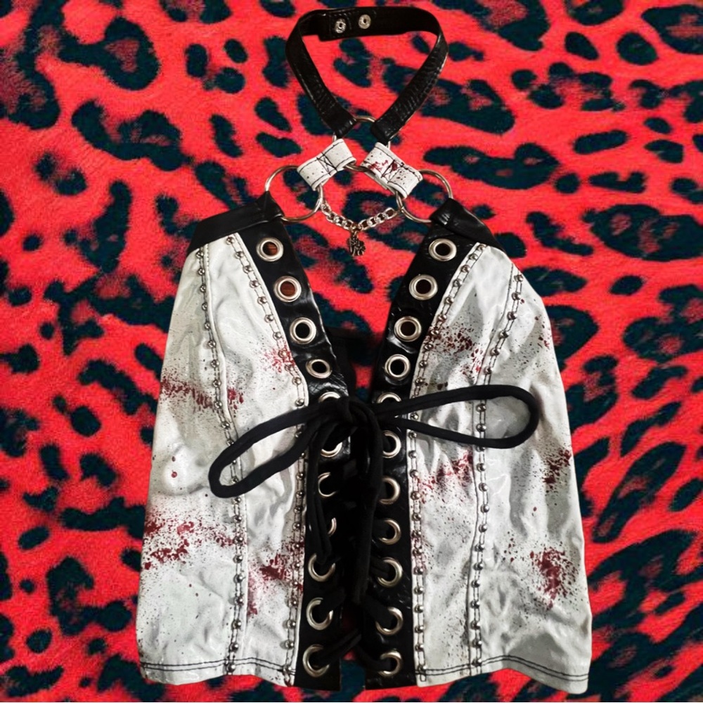 Wicked Lester Black and White Lace-Up Halter Top
